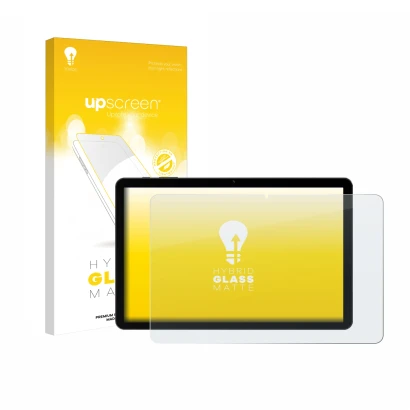 Face avant d’un emballage produit avec le logo de la marque upscreen. À côté, l’appareil Doogee Tab G5 est représenté avec la 