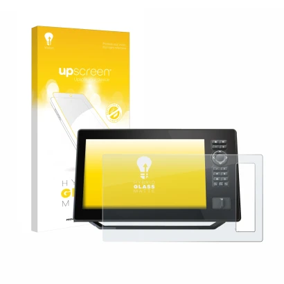 Face avant d’un emballage produit avec le logo de la marque upscreen. À côté, l’appareil Humminbird Xplore 9 est représenté av