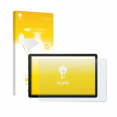 Face avant d’un emballage produit avec le logo de la marque upscreen. À côté, l’appareil Sunmi CPad 14