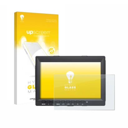 Face avant d’un emballage produit avec le logo de la marque upscreen. À côté, l’appareil Feelworld FW759 7" est représenté ave