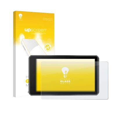 Face avant d’un emballage produit avec le logo de la marque upscreen. À côté, l’appareil Garmin zumo XT3 4.7" est représenté a