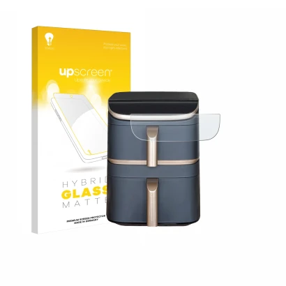 Face avant d’un emballage produit avec le logo de la marque upscreen. À côté, l’appareil Cosori Turbo Tower Pro est représenté