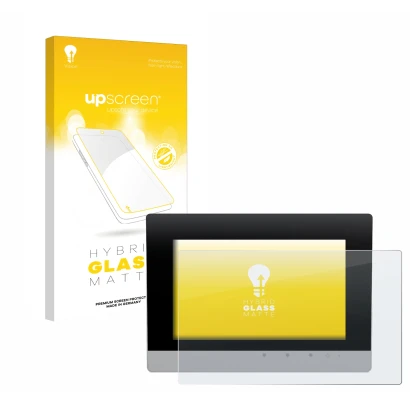 Face avant d’un emballage produit avec le logo de la marque upscreen. À côté, l’appareil WAGO Touch Panel 600 Web Panel est re