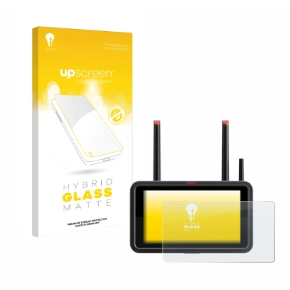 Face avant d’un emballage produit avec le logo de la marque upscreen. À côté, l’appareil Atomos Ninja TX est représenté avec l