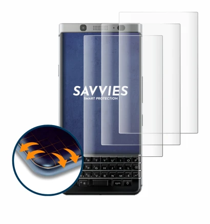 Image de l'appareil BlackBerry Keyone avec une grande variété de protections d'écran.