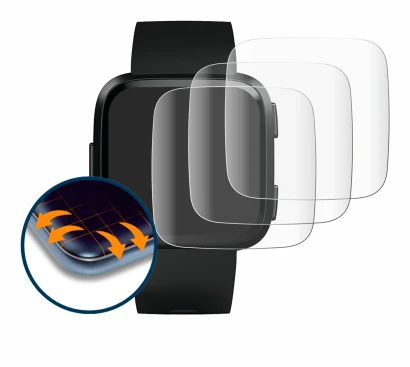 Image de l'appareil Fitbit Versa avec une grande variété de protections d'écran.