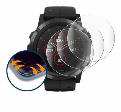 Image de l'appareil Garmin Fenix 5X Plus (51 mm) avec une grande variété de protections d'écran.