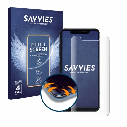 Face avant d’un emballage produit avec le logo de la marque Savvies. À côté, l’appareil LG G8s ThinQ est représenté avec la pr