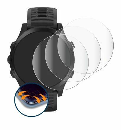 Image de l'appareil Garmin Forerunner 945 avec une grande variété de protections d'écran.