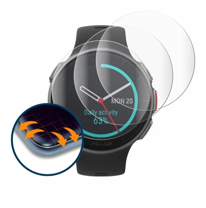 Image de l'appareil Polar Vantage V Titan avec une grande variété de protections d'écran.