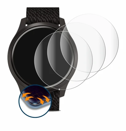 Image de l'appareil Garmin vivomove Style (42 mm) avec une grande variété de protections d'écran.