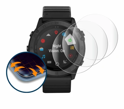 Image de l'appareil Garmin Tactix Delta Solar Ballistic avec une grande variété de protections d'écran.