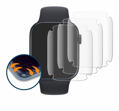 Image de l'appareil Apple Watch Series 7 (45 mm) avec une grande variété de protections d'écran.