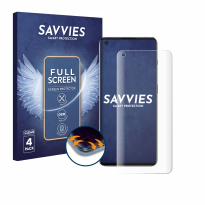 Face avant d’un emballage produit avec le logo de la marque Savvies. À côté, l’appareil OnePlus 10 Pro 5G est représenté avec 