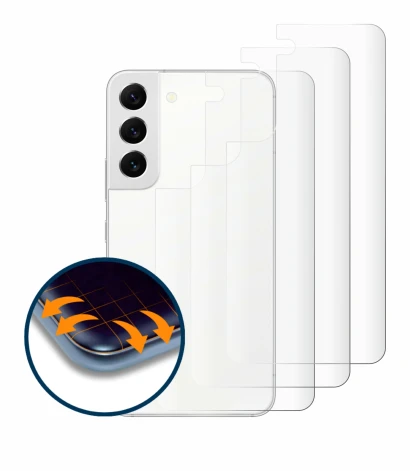 Image de l'appareil Samsung Galaxy S22 5G (Arrière) avec une grande variété de protections d'écran.