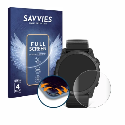 Face avant d’un emballage produit avec le logo de la marque Savvies. À côté, l’appareil Garmin Tactix 7 Pro Ballistics est rep