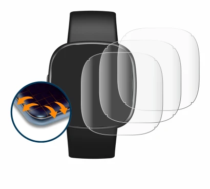 Image de l'appareil Fitbit Versa 4 avec une grande variété de protections d'écran.