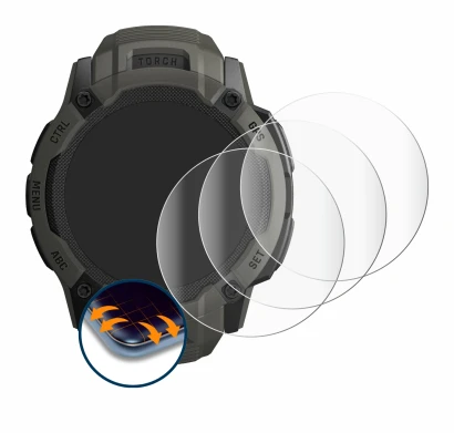 Image de l'appareil Garmin Instinct 2X Solar avec une grande variété de protections d'écran.