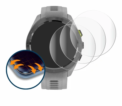 Image de l'appareil Garmin Approach S70 (42 mm) avec une grande variété de protections d'écran.