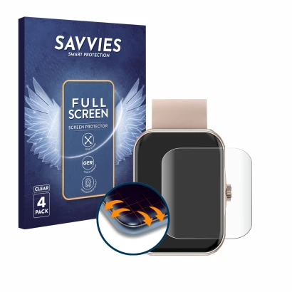 Face avant d’un emballage produit avec le logo de la marque Savvies. À côté, l’appareil Mutoy Smartwatch 1.83" est représenté 