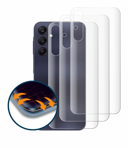 Image de l'appareil Samsung Galaxy A25 5G (Arrière) avec une grande variété de protections d'écran.