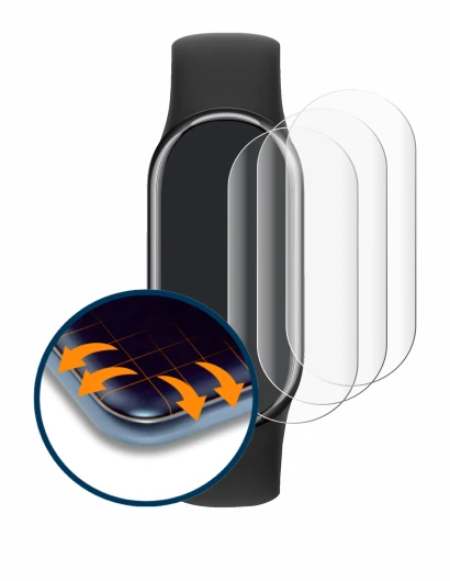 Image de l'appareil Xiaomi Smart Band 8 avec une grande variété de protections d'écran.