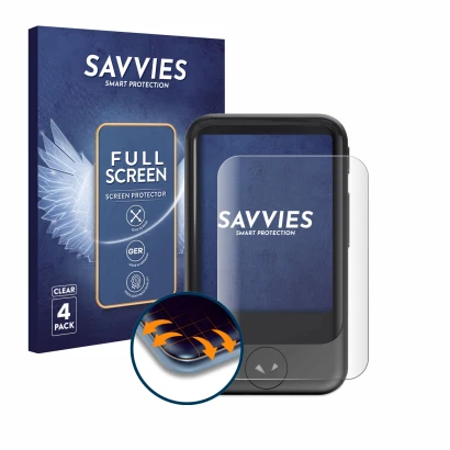 Face avant d’un emballage produit avec le logo de la marque Savvies. À côté, l’appareil Pocketalk S est représenté avec la pro