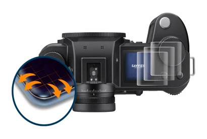 Image de l'appareil Leica SL3 (affichage des épaules) avec une grande variété de protections d'écran.