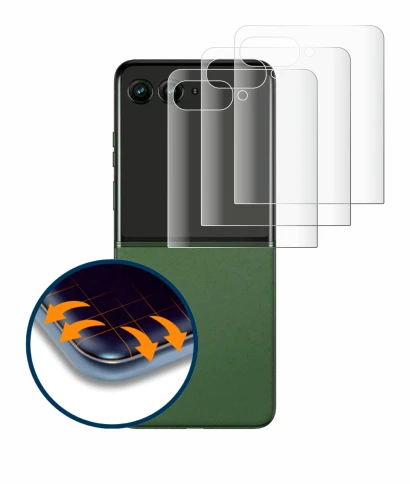 Image de l'appareil Motorola Razr 50 Ultra (Affichage arrière) avec une grande variété de protections d'écran.