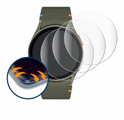 Image de l'appareil Samsung Galaxy Watch 7 (40 mm) avec une grande variété de protections d'écran.