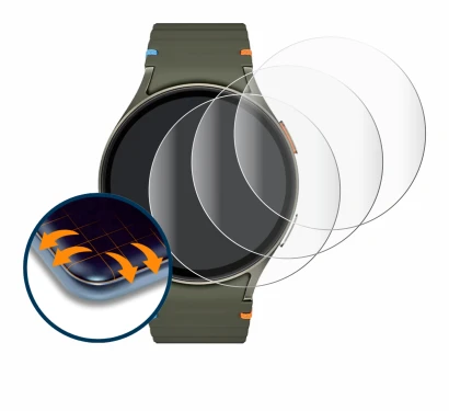 Image de l'appareil Samsung Galaxy Watch 7 (44 mm) avec une grande variété de protections d'écran.