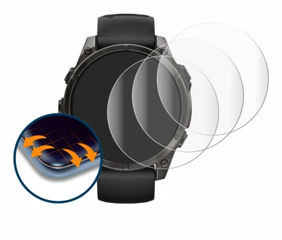 Image de l'appareil Garmin Fenix 8 AMOLED (47 mm) avec une grande variété de protections d'écran.