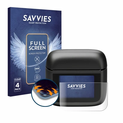 Face avant d’un emballage produit avec le logo de la marque Savvies. À côté, l’appareil JBL Tour Pro 3 est représenté avec la 