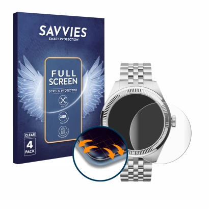 Face avant d’un emballage produit avec le logo de la marque Savvies. À côté, l’appareil Withings ScanWatch Nova Brilliant (39 