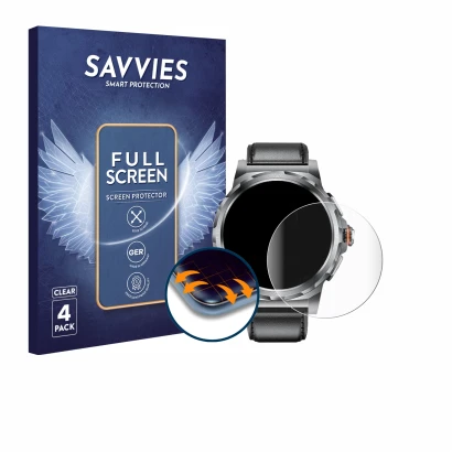 Face avant d’un emballage produit avec le logo de la marque Savvies. À côté, l’appareil LIGE SML6-R-E 1.43" est représenté ave