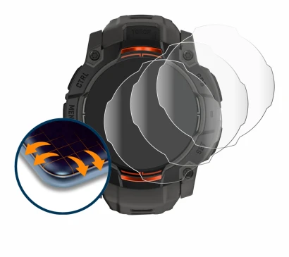 Image de l'appareil Garmin Instinct 3 Solar (50 mm) avec une grande variété de protections d'écran.