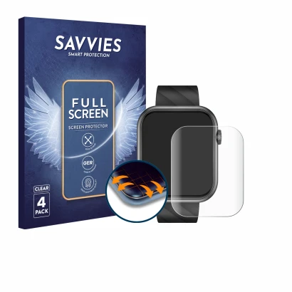 Face avant d’un emballage produit avec le logo de la marque Savvies. À côté, l’appareil Braidol Smartwatch 1.96" est représent
