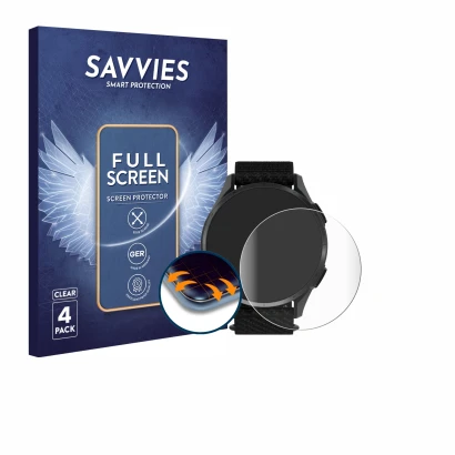 Face avant d’un emballage produit avec le logo de la marque Savvies. À côté, l’appareil Garmin Approach S50 est représenté ave