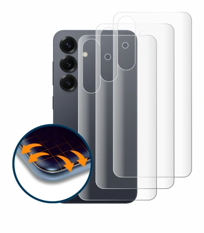 Image de l'appareil Samsung Galaxy S25 Enterprise Edition (Arrière) avec une grande variété de protections d'écran.