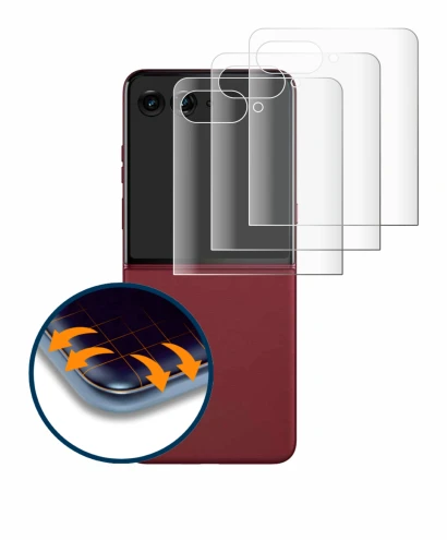 Image de l'appareil Motorola Razr 60 Ultra (Affichage arrière) avec une grande variété de protections d'écran.