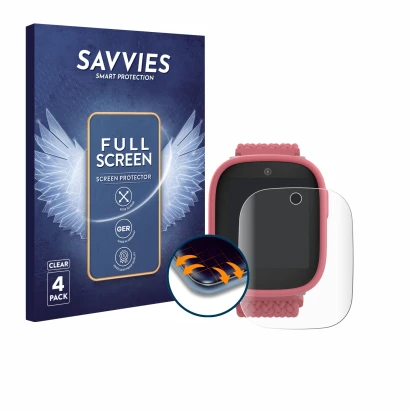 Face avant d’un emballage produit avec le logo de la marque Savvies. À côté, l’appareil Xplora X6 Play 2025 (2ème génération) 