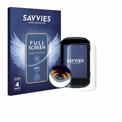 Face avant d’un emballage produit avec le logo de la marque Savvies. À côté, l’appareil Garmin Edge 550 est représenté avec la