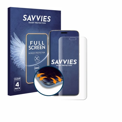 Face avant d’un emballage produit avec le logo de la marque Savvies. À côté, l’appareil Honor Magic 8 Pro est représenté avec 