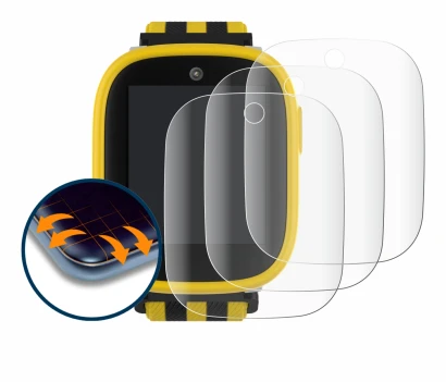 Image de l'appareil Xplora X6 Play BVB-Edition avec une grande variété de protections d'écran.