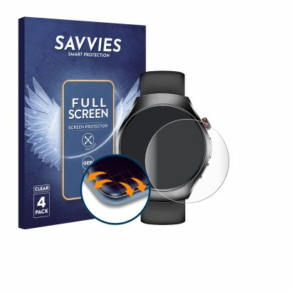 Face avant d’un emballage produit avec le logo de la marque Savvies. À côté, l’appareil Smartwatch ET460 1.47" est représenté 