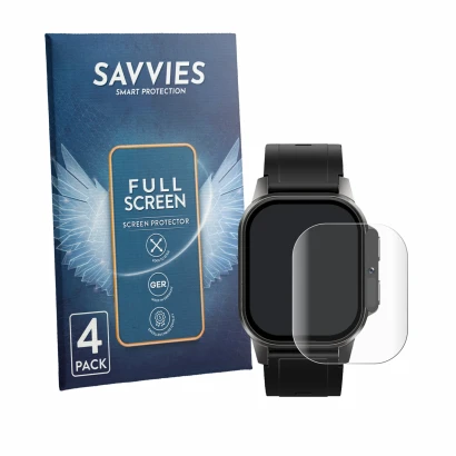Face avant d’un emballage produit avec le logo de la marque Savvies. À côté, l’appareil Domino Watch DM62 est représenté avec 