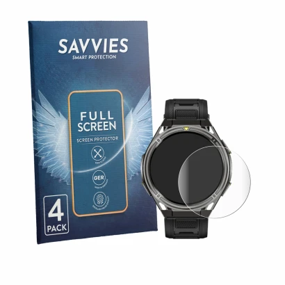 Face avant d’un emballage produit avec le logo de la marque Savvies. À côté, l’appareil Cubot GT5 est représenté avec la prote