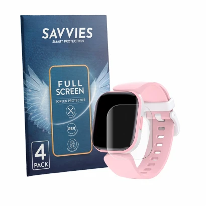 Face avant d’un emballage produit avec le logo de la marque Savvies. À côté, l’appareil Dwfit H39 1.4" est représenté avec la 