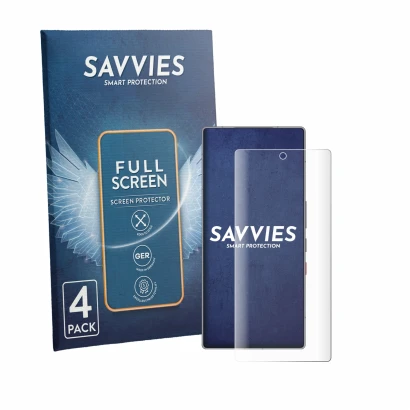 Face avant d’un emballage produit avec le logo de la marque Savvies. À côté, l’appareil ZTE Nubia Red Magic 11S Pro est représ