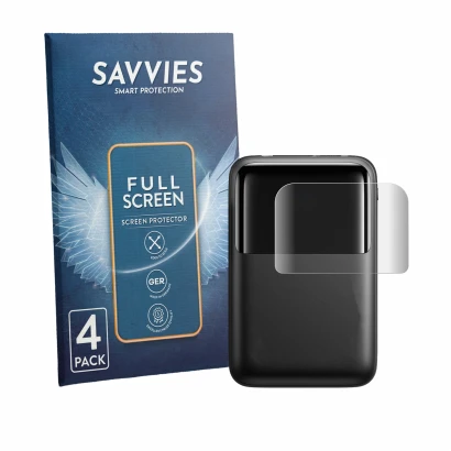Face avant d’un emballage produit avec le logo de la marque Savvies. À côté, l’appareil INIU Cougar P63-E1 est représenté avec